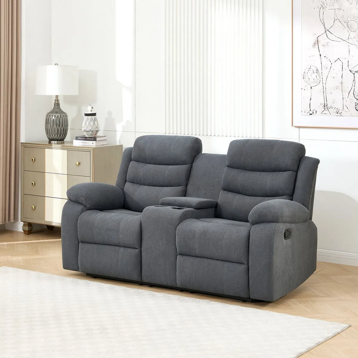 3+2 Roma Grey Fabric Manual Recliner Sofa Set - Image 3