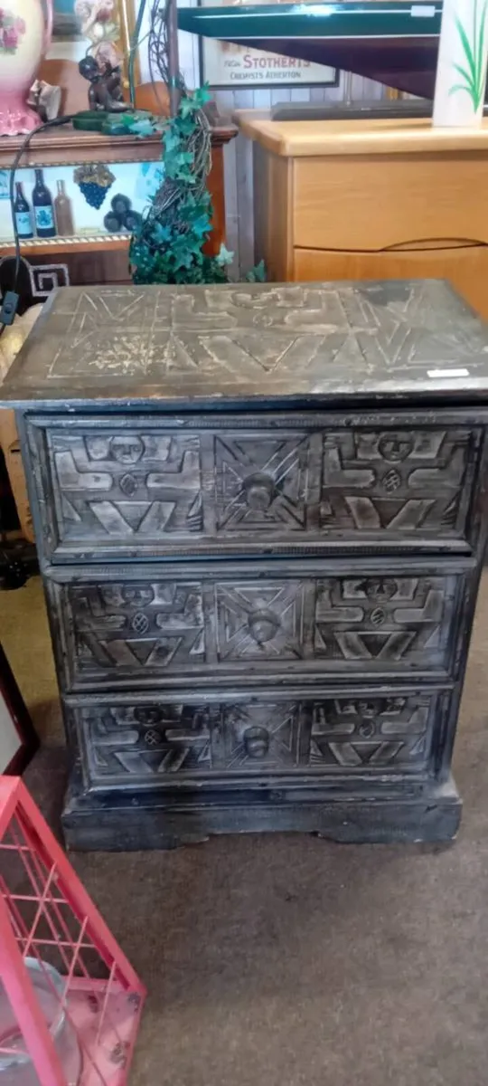 Ebonised Carved Pind Chest