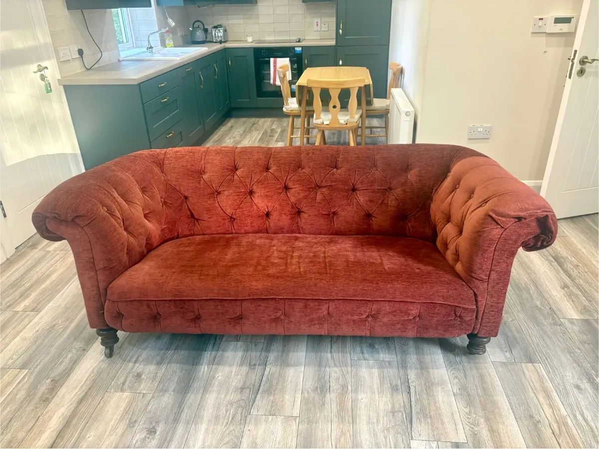 Rust Velvet Chesterfield 3-Seater Sofa - Image 1