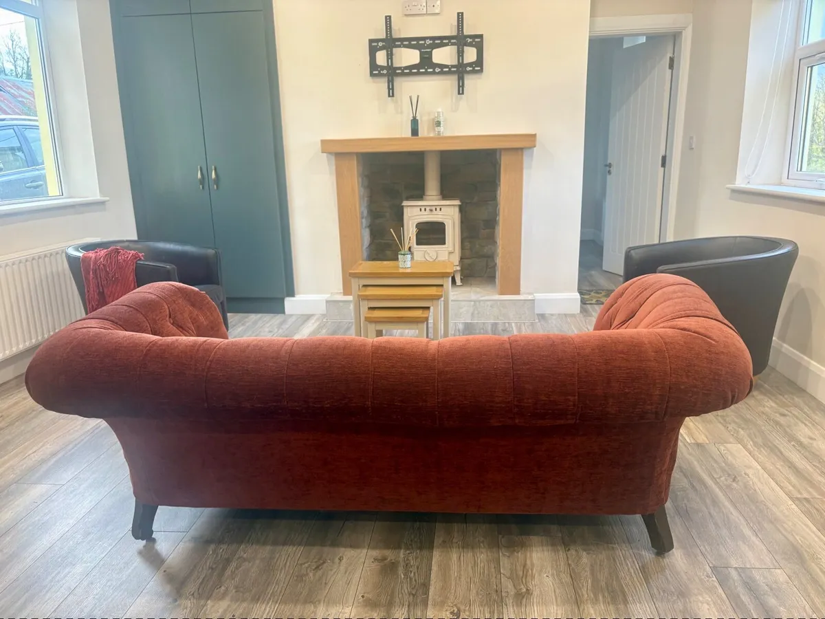 Rust Velvet Chesterfield 3-Seater Sofa - Image 2