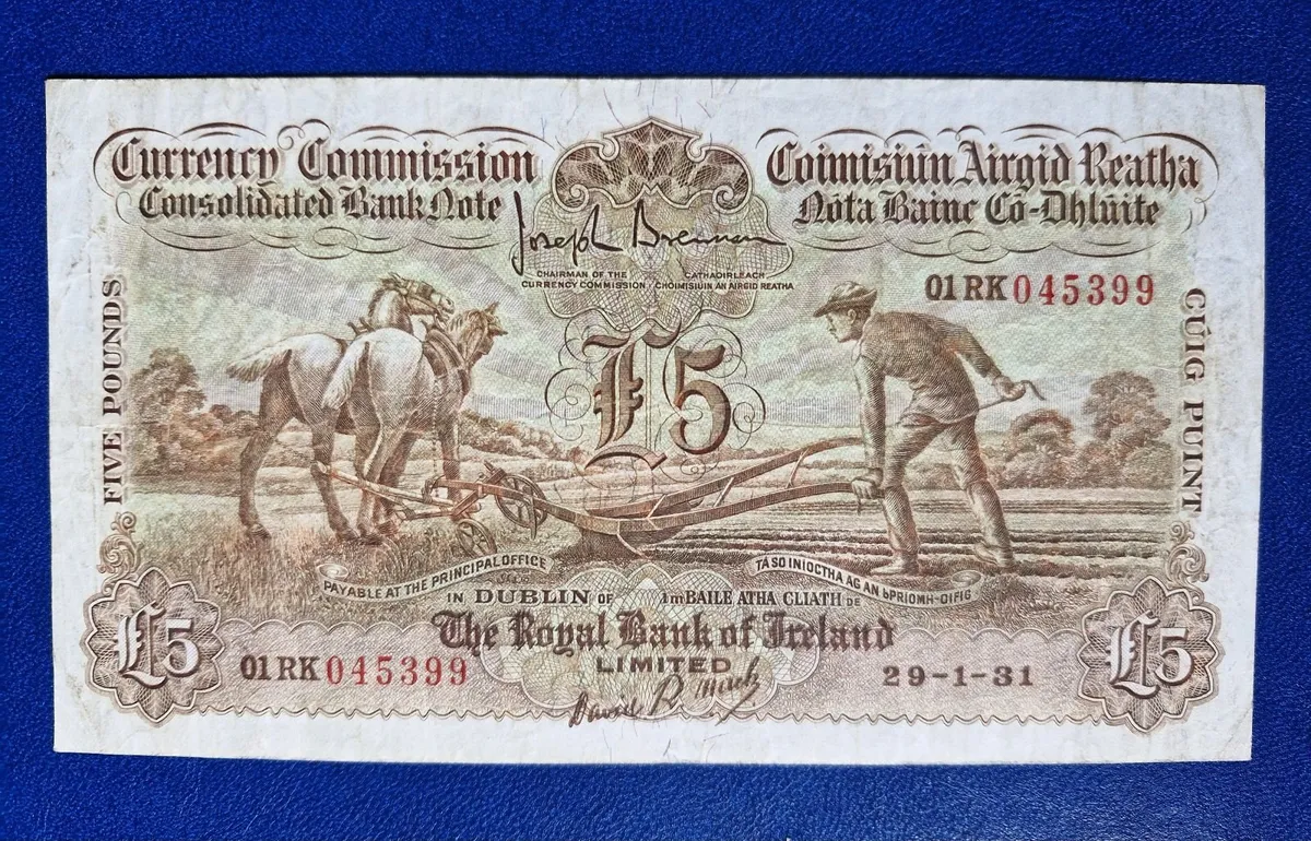 Ireland 1931 £5 Pound Royal Bank Limited Ploughman - Image 1