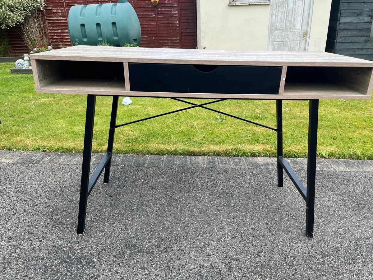 Wood Effect Desk with Black Frame - Image 1
