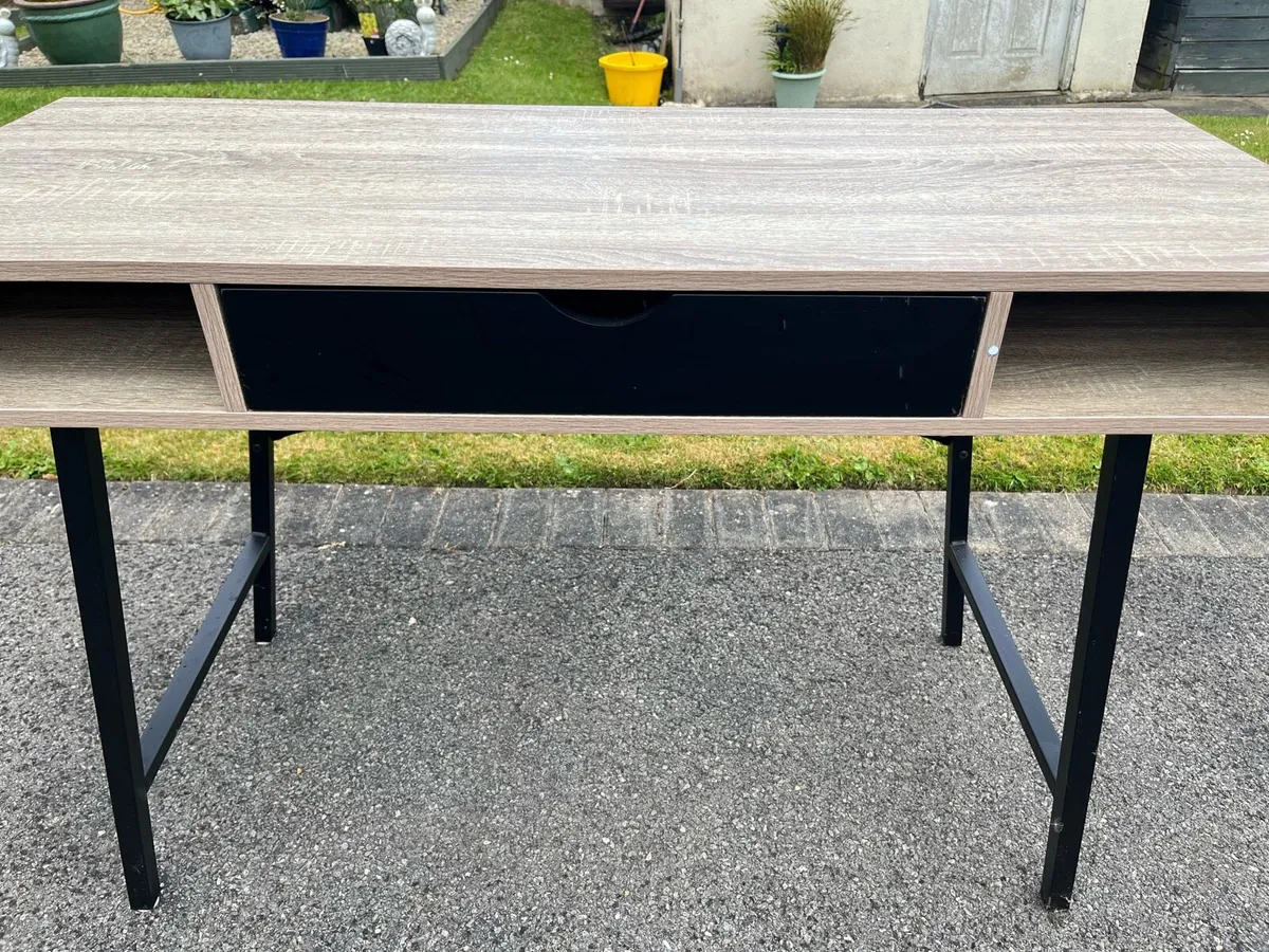Wood Effect Desk with Black Frame - Image 2