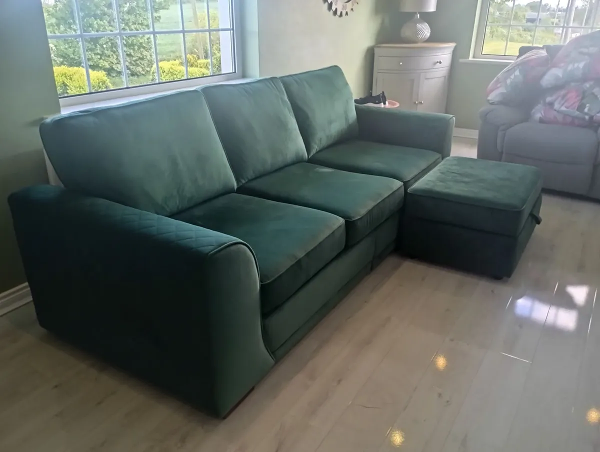 long 3 seater  couch  with foot stool to match - Image 1