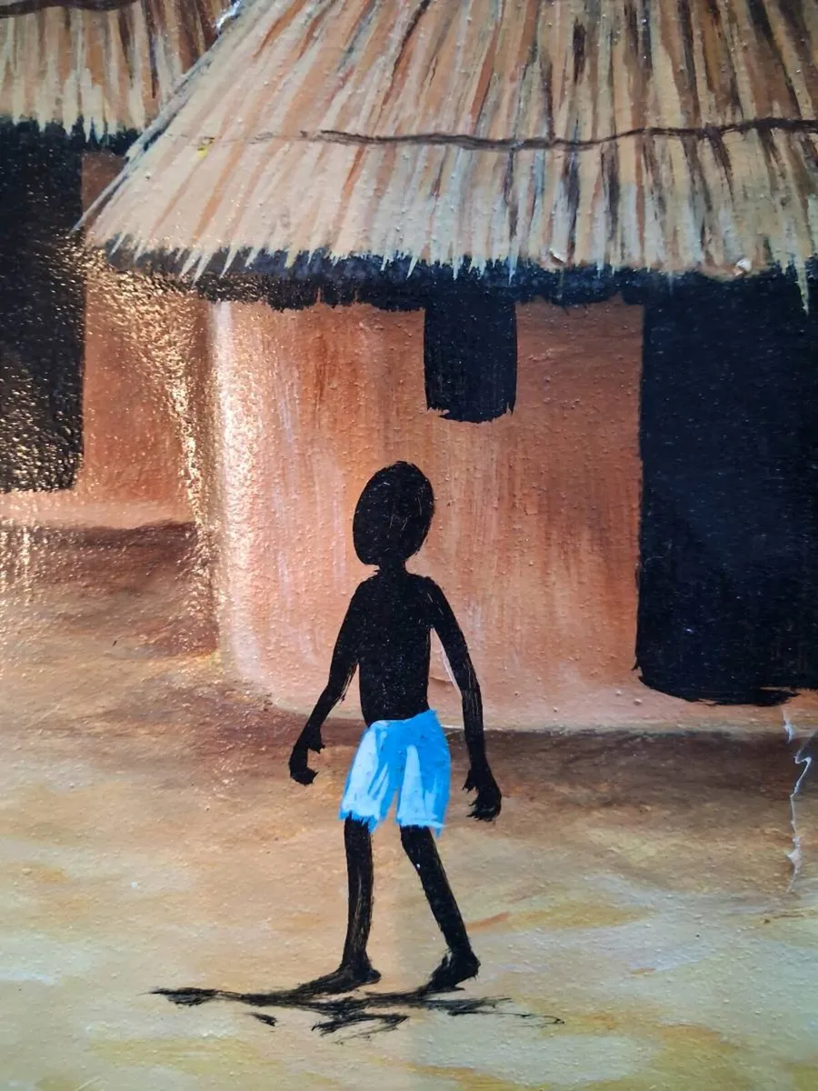 Liberia - African village painting, Signed - Image 2