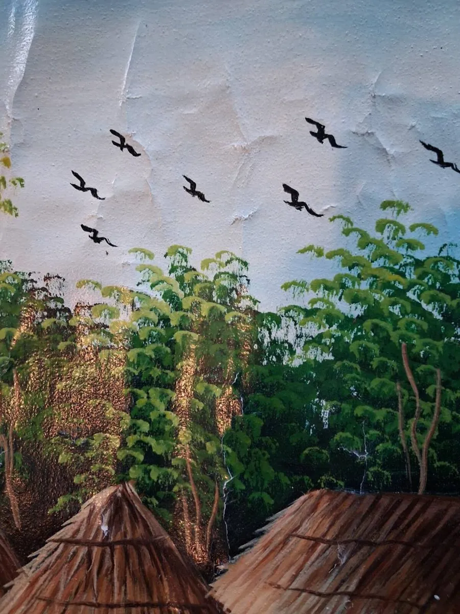 Liberia - African village painting, Signed - Image 3