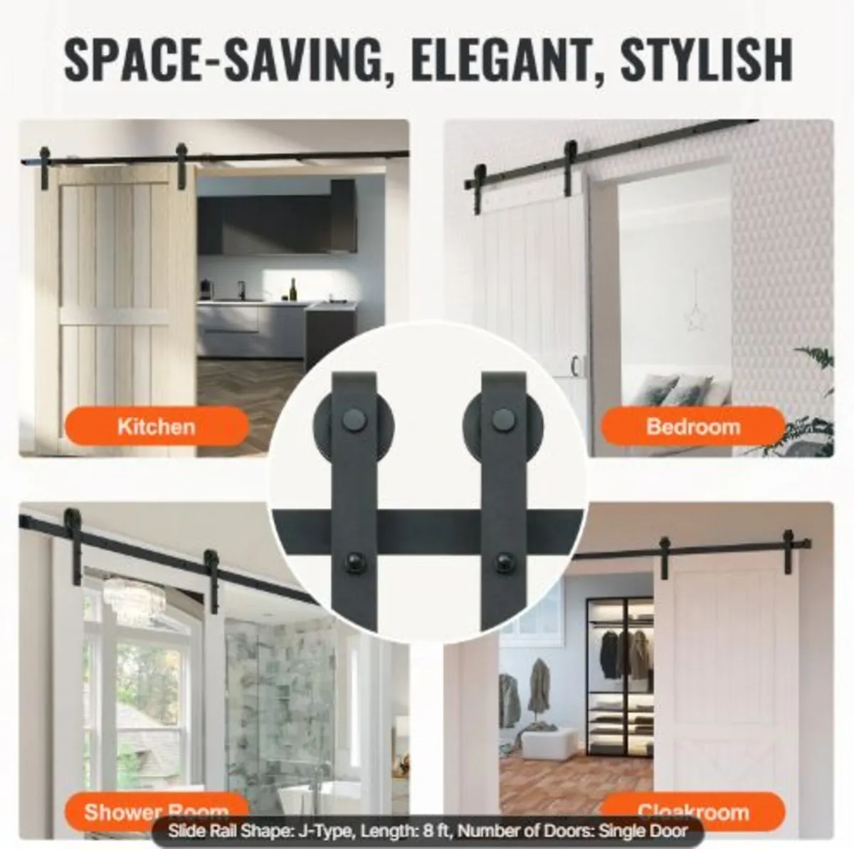 8FT Sliding Barn Door Hardware Kit, 149.7 kg Load - Image 2