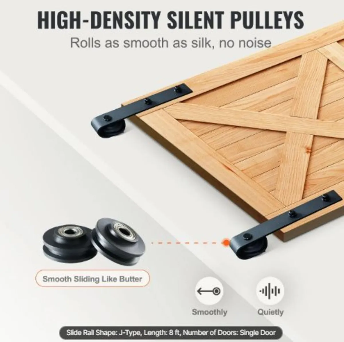 8FT Sliding Barn Door Hardware Kit, 149.7 kg Load - Image 3