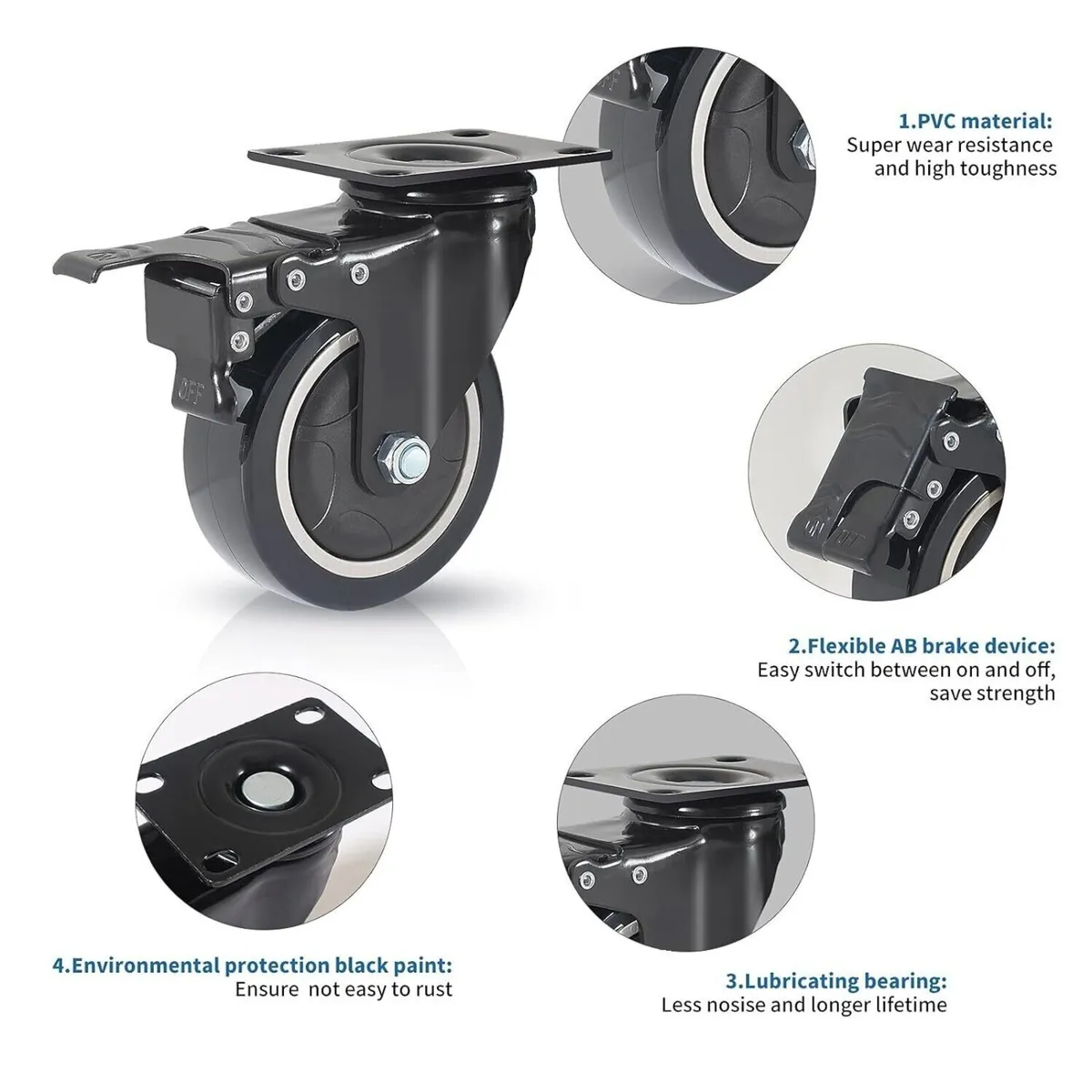 Castor Wheels Heavy Duty Swivel PU Rubber - Image 1