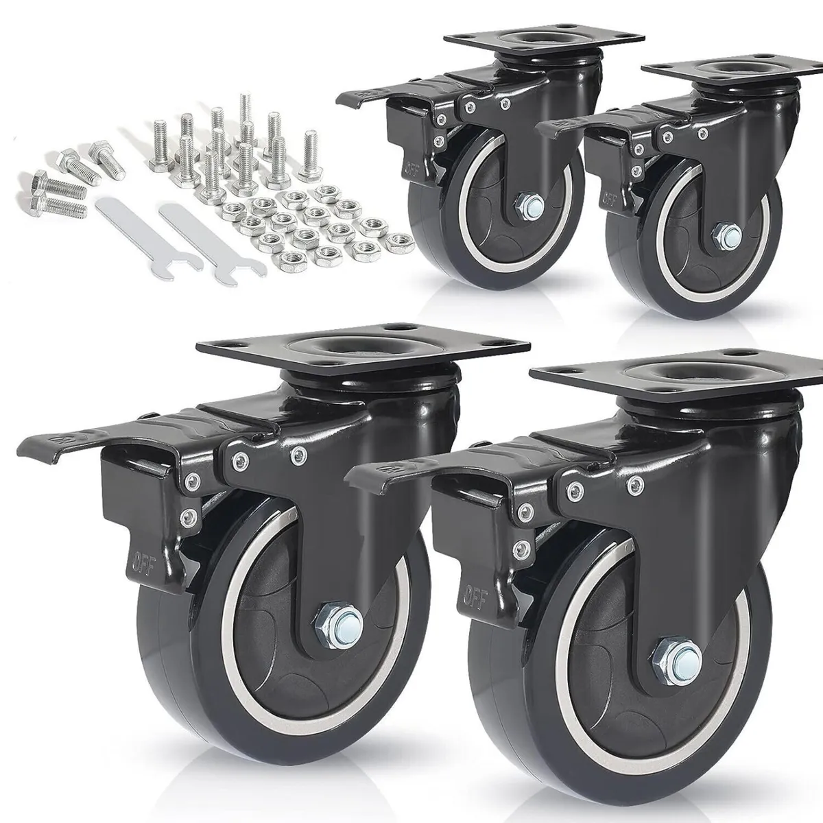 Castor Wheels Heavy Duty Swivel PU Rubber - Image 3