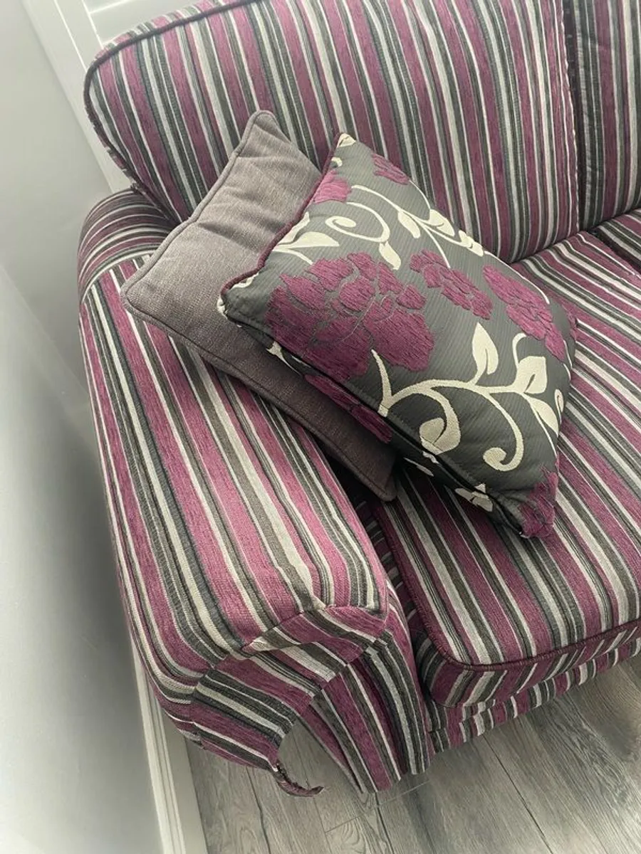 Quality Grey stripped Sofa with matching arm covers and cushions - Image 2