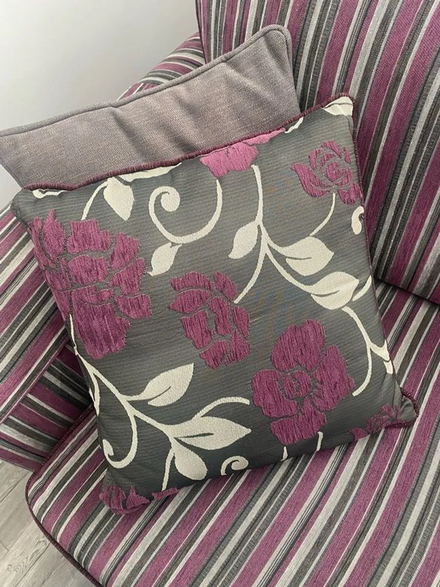 Quality Grey stripped Sofa with matching arm covers and cushions - Image 3