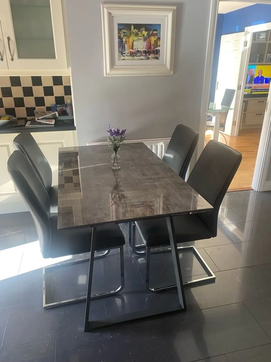 Modern Kitchen Table & 4 Grey Leather Chairs - Image 2