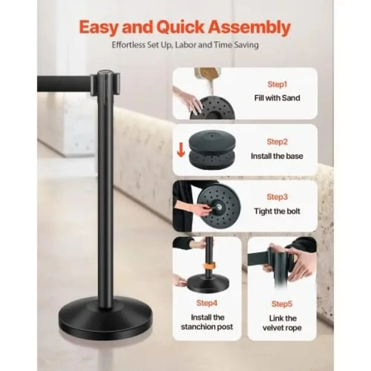 Stanchion Post, 8 Pcs Crowd Control Barrier with 8 - Image 2