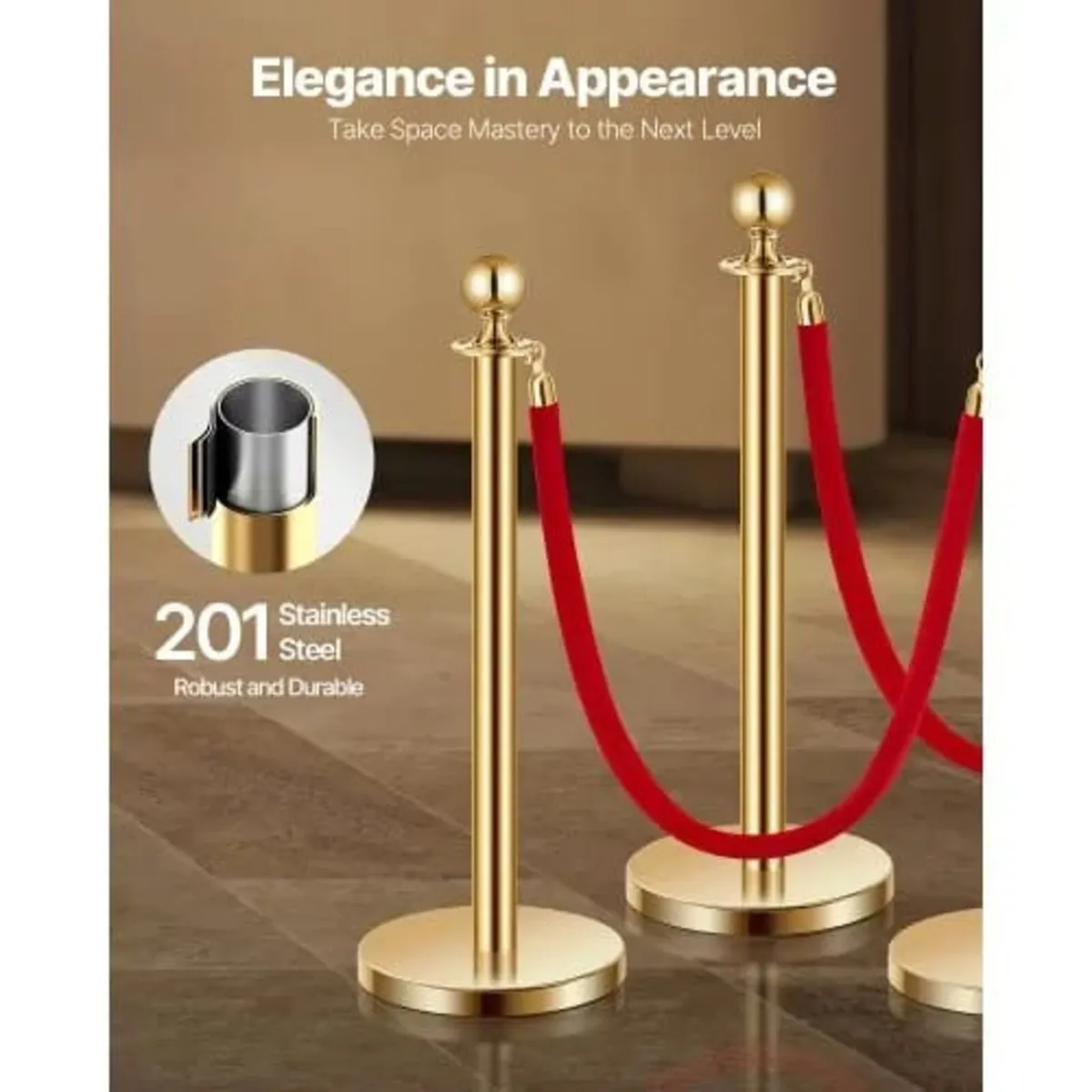 Stanchions and Velvet Ropes 6Pcs, Hollow Base with - Image 3