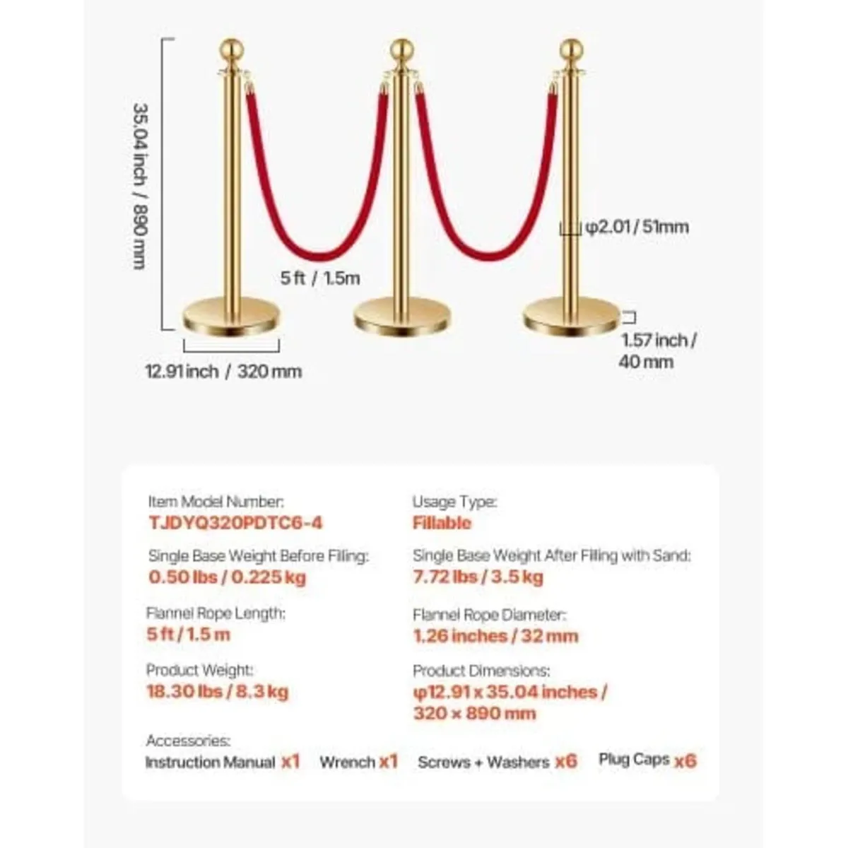 Stanchions and Velvet Ropes 6Pcs, Hollow Base with - Image 4