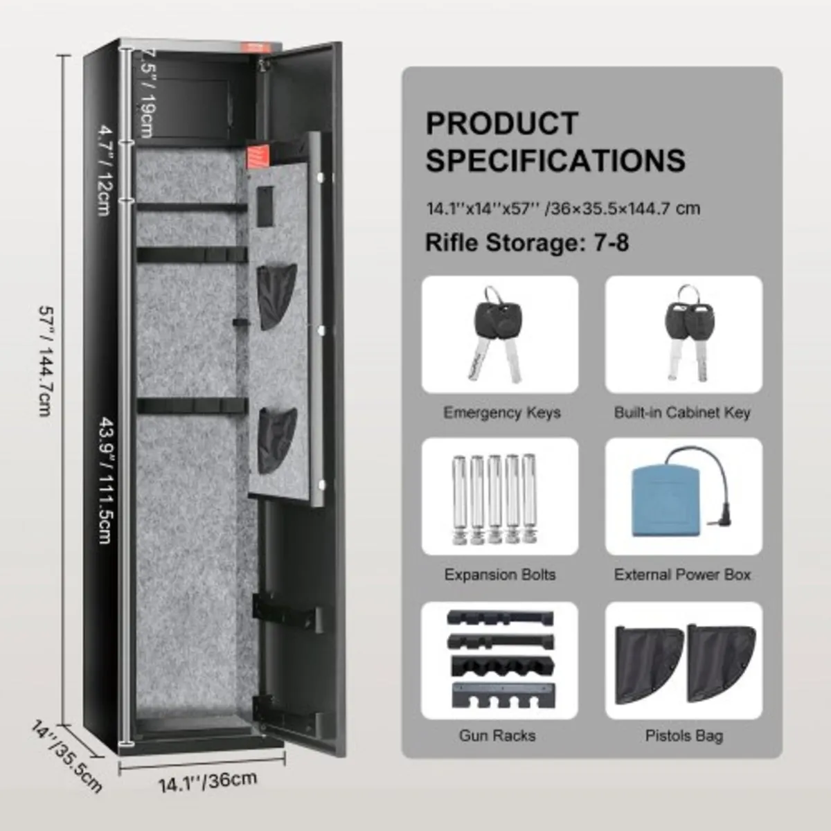 5 Rifles Gun Safe, Rifle Safe with Fingerprint & D - Image 2