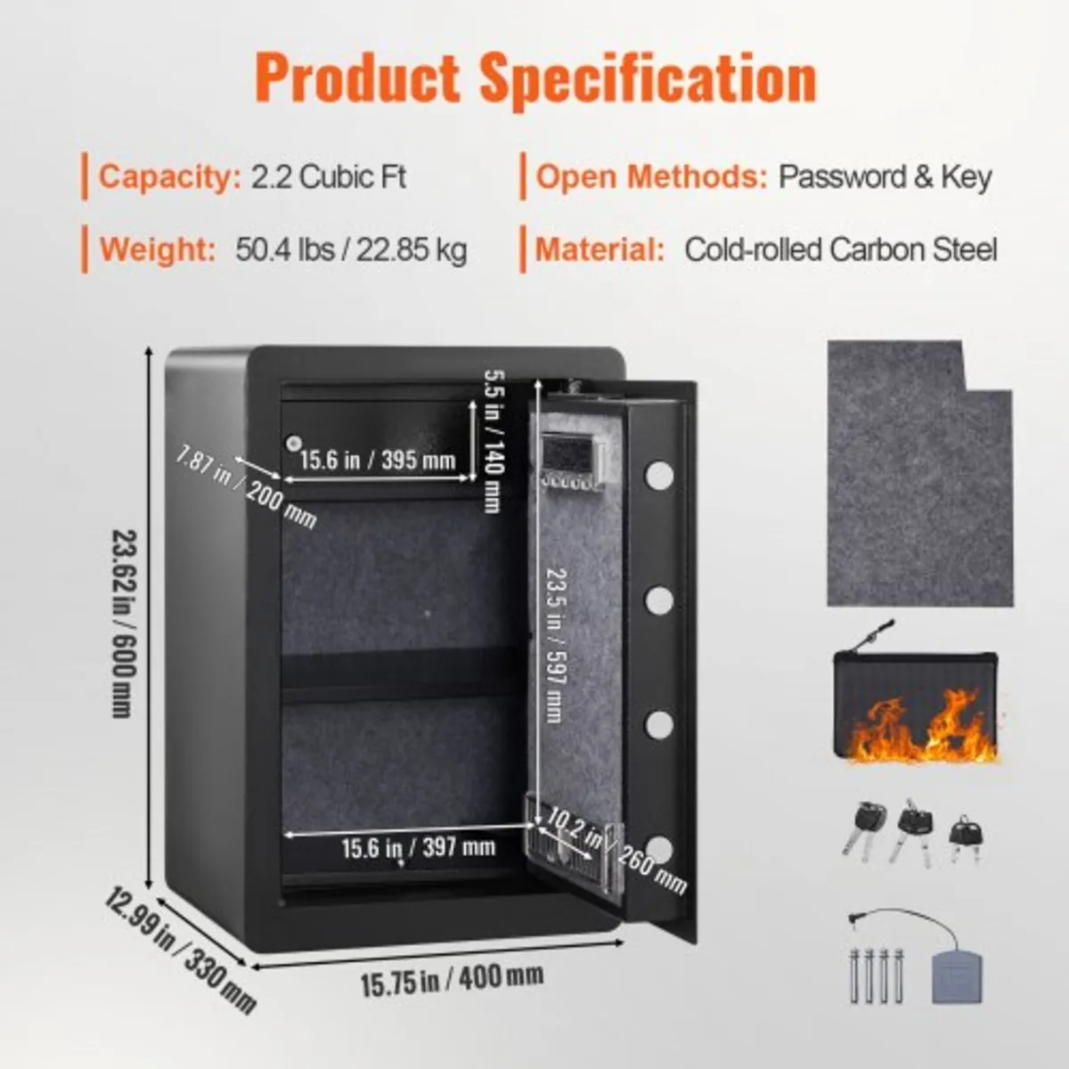 Safe, 62 L Home Safe, Steel Security Safe with Fin - Image 3