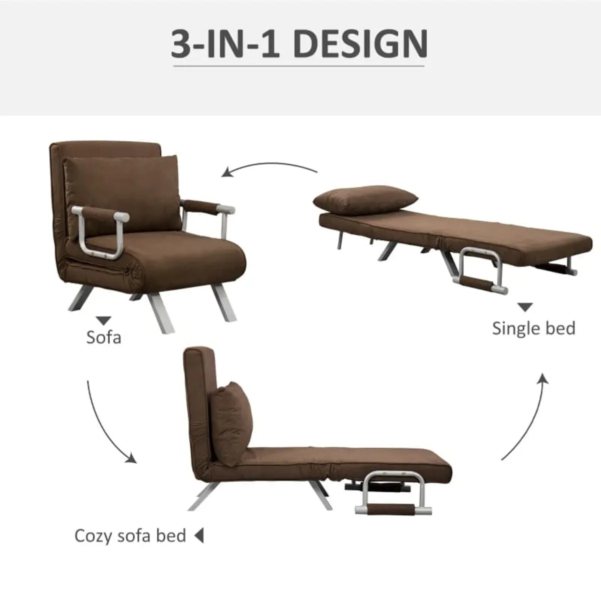 Convertible 1-Seater Armchair Sofa Bed with Remova - Image 3