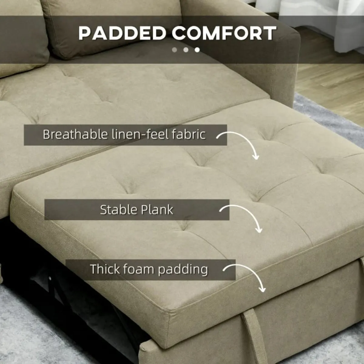 Loveseat Sofa Bed, Convertible Bed Settee with 2 C - Image 4