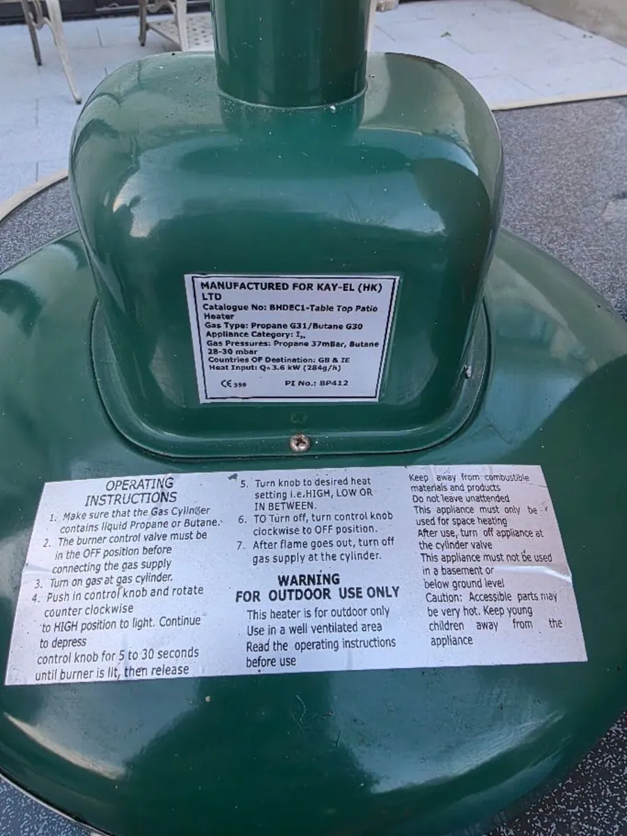 Table Top Patio Heater & Gas Bottle - Image 4