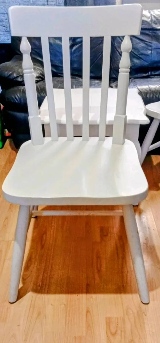 2 white kitchen chairs and white coffee table. - Image 2