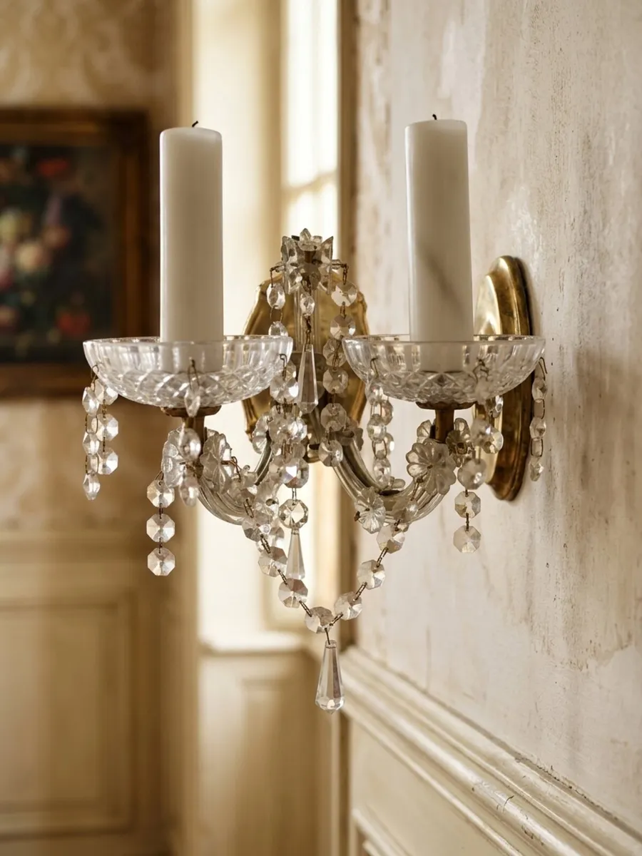 Vintage cut crystal wall lights - Image 2