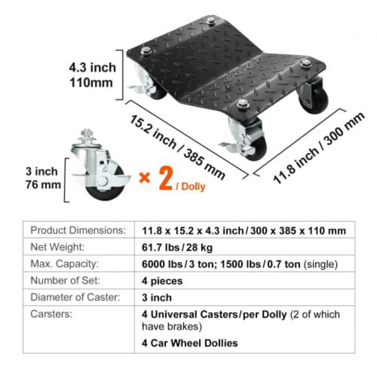 Car Dolly Wheel Tire Dolly 4 PCS Heavy Duty Skate - Image 4