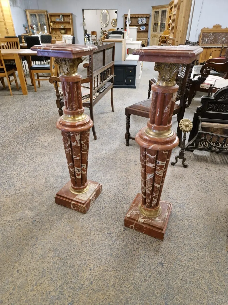 Large pair vintage marble columns, pedestals - Image 3