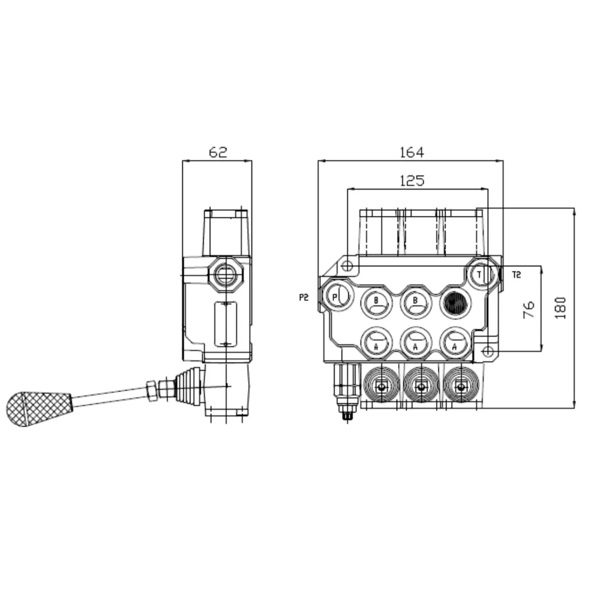 Hydraulic Monoblock Valve Block — 3 Manual Lever - Image 3
