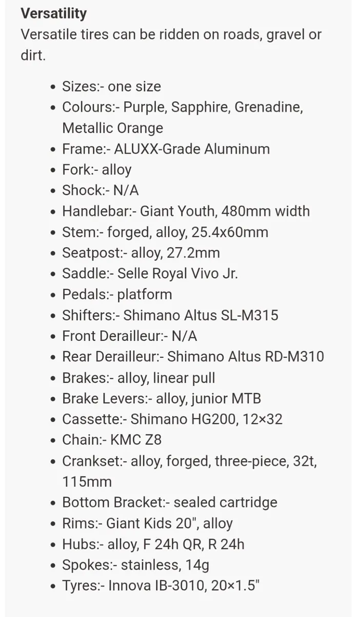 Bike GIANT ARX 20" - Image 1