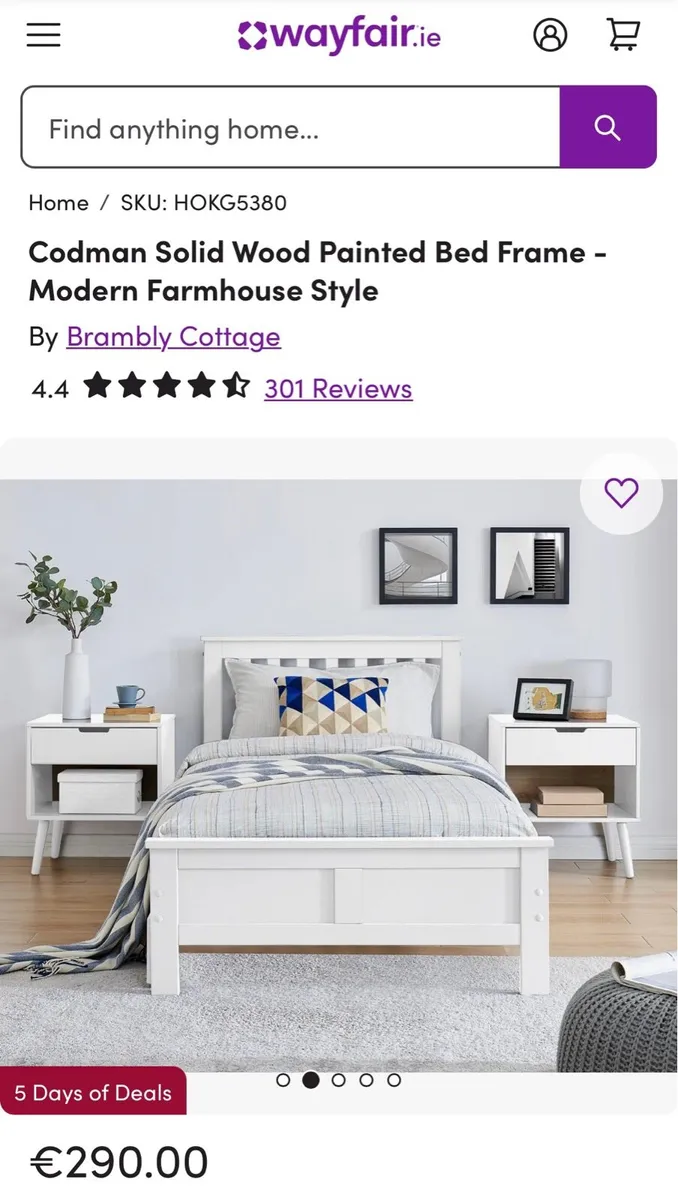 Solid wood white Single bed - Image 1