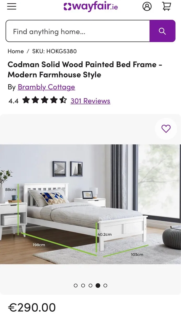 Solid wood white Single bed - Image 2