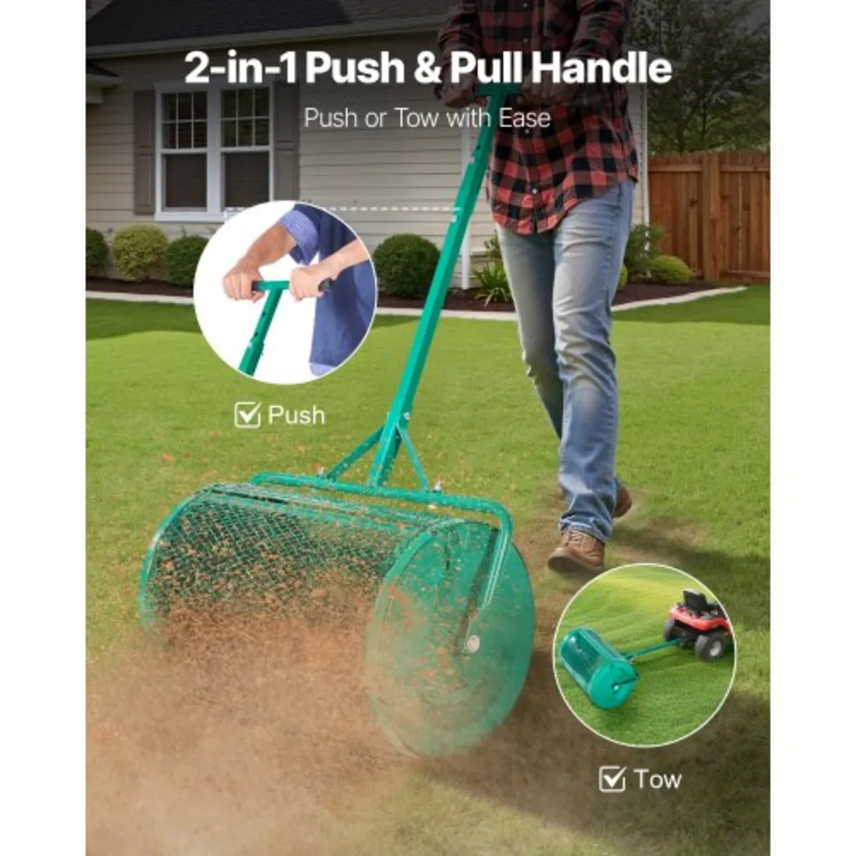 Tow Behind Lawn Spreader with Aeration Spikes, 0.8 - Image 3