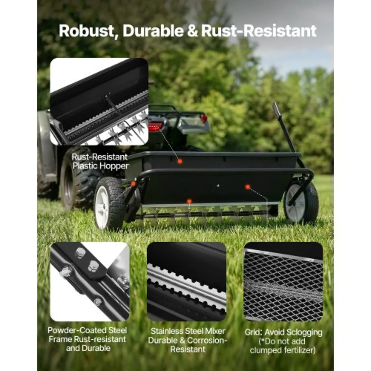 Tow Behind Lawn Spreader with Aeration Spikes, 0.8 - Image 4