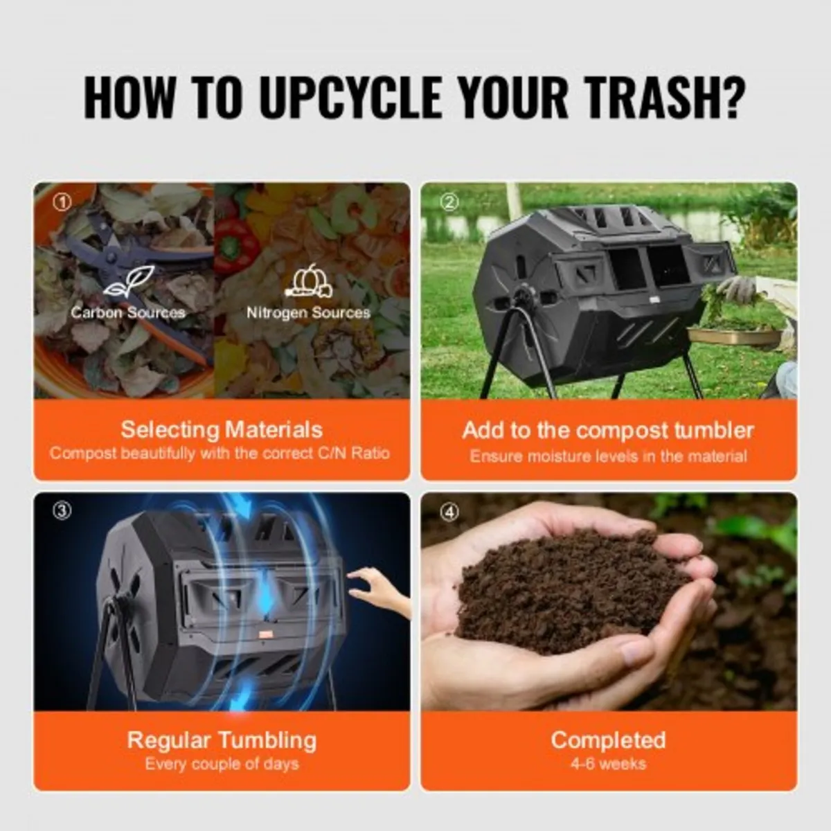 Compost Bin, 162.8 L Dual Chamber Composting Tumbl - Image 2