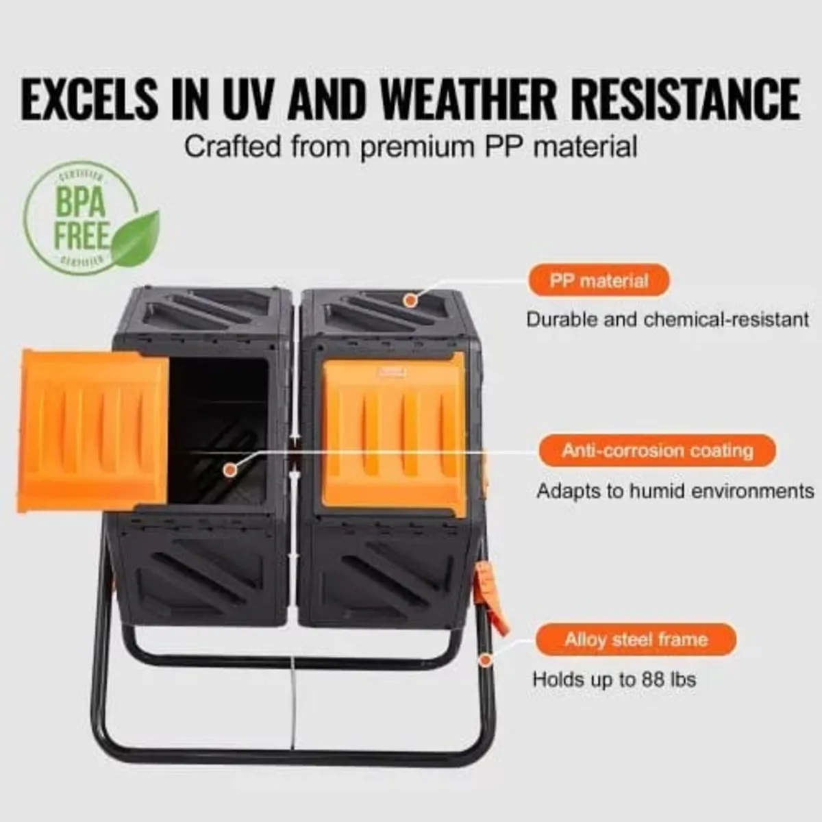 Compost Bin, 140.1L Dual Chamber Composting Tumble - Image 2
