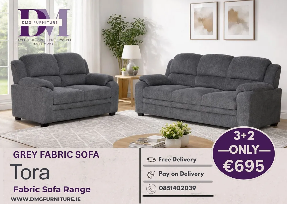 New 3+2 Grey Tora Sofa Free Delivery Nationwide - Image 1