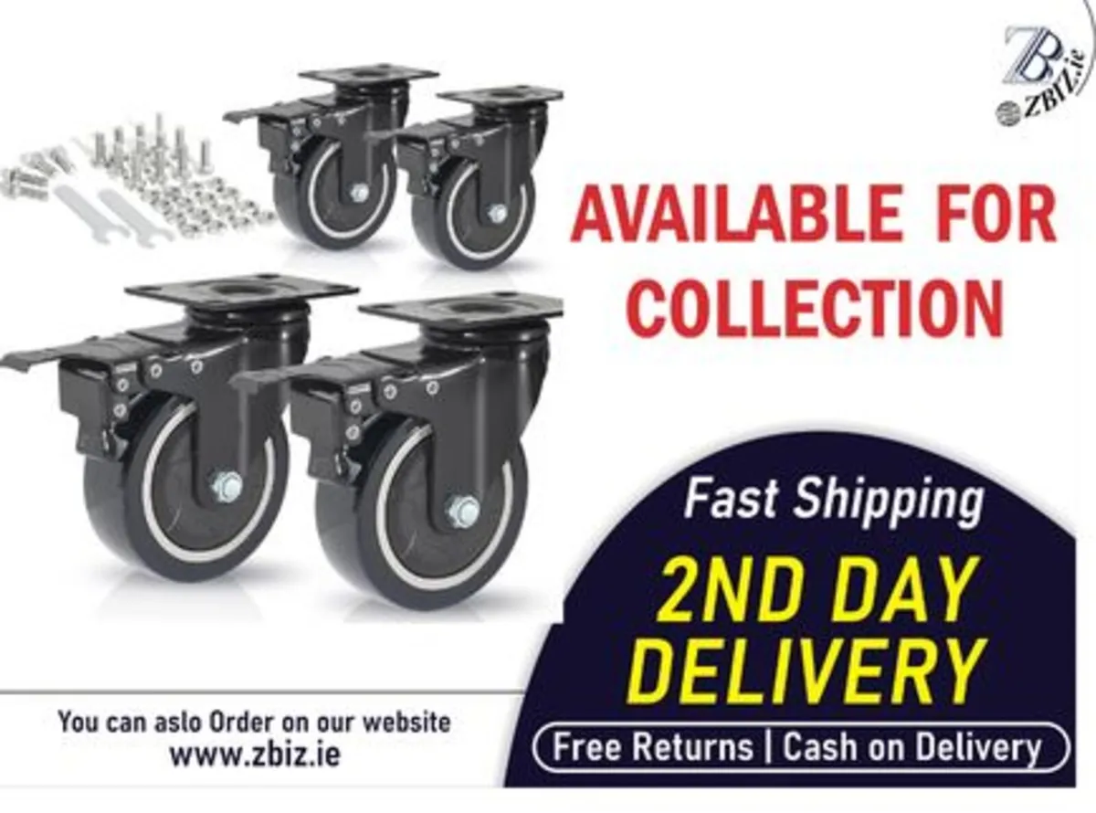 Castor Wheels 200KG Capacity Swivel Brake Set - Image 1