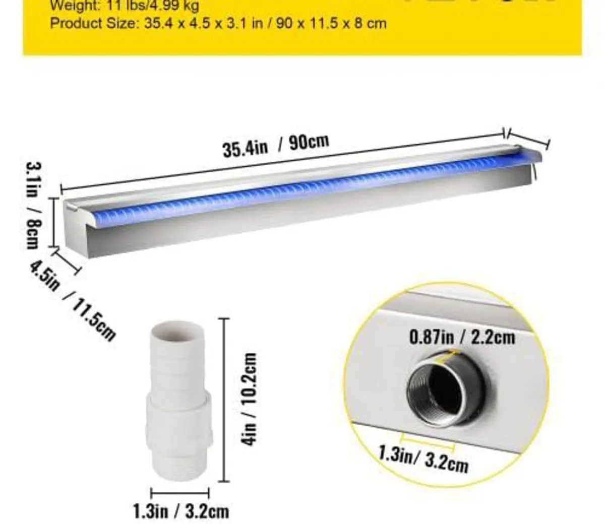 35.4" x 4.5" x 3.1" Stainless Steel Decorative Wat - Image 4