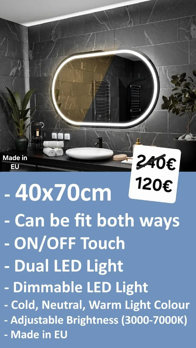 LED Bathroom Mirror Small Ensuite 40x70cma - Image 2