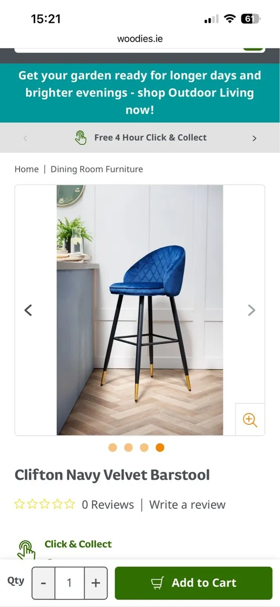 3 Blue Velvet Island chairs - Image 3