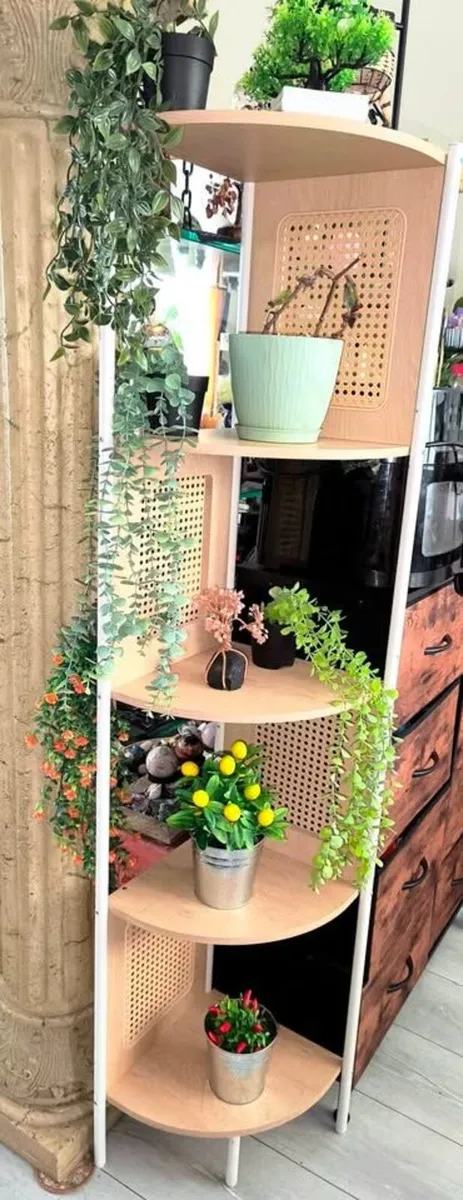**stylish wood/wicker large corner unit** - Image 1