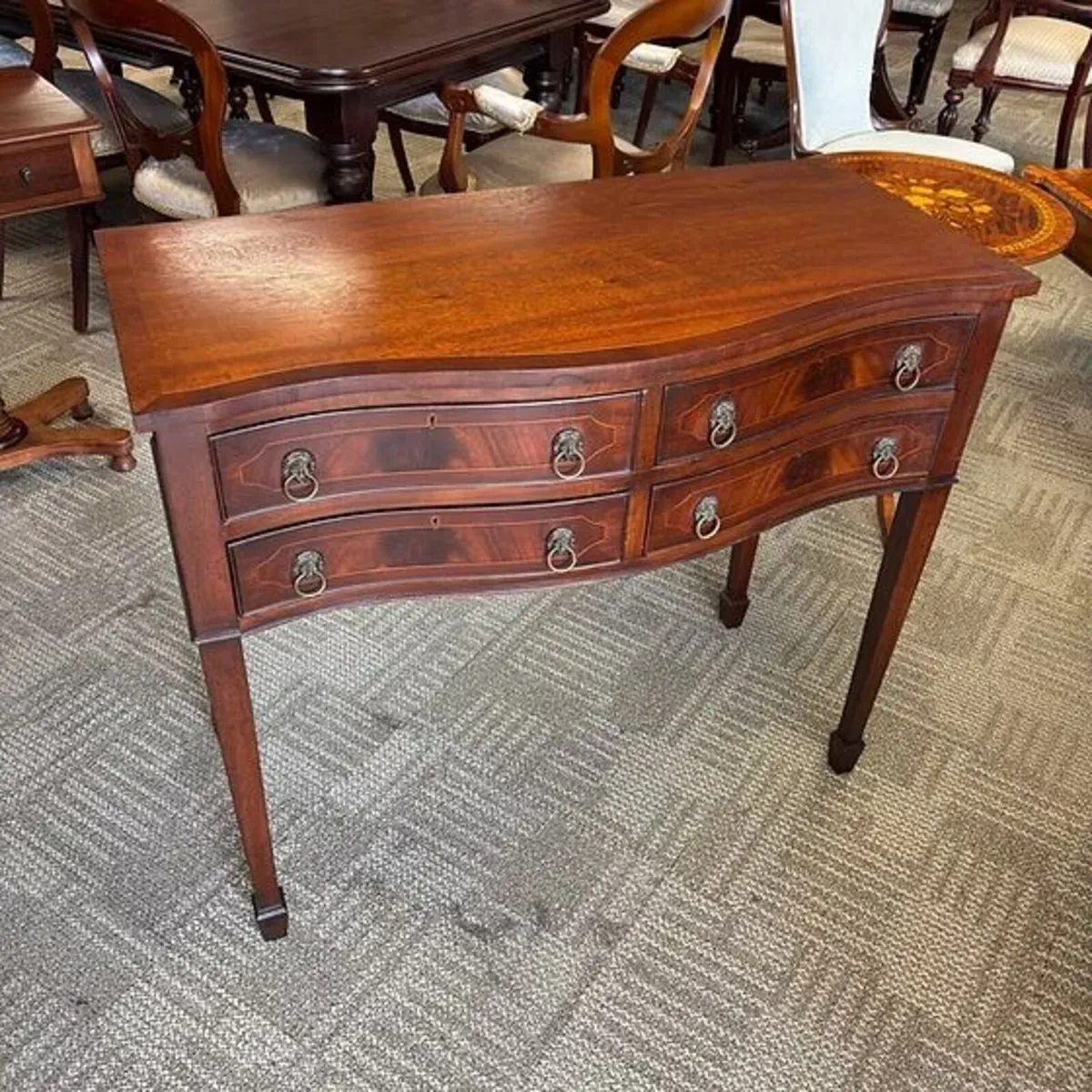 Fabulous mahogany flamed bow fronted console table