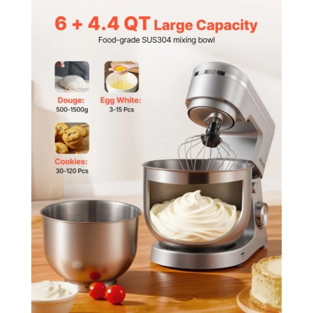 Stand Mixer, 4.2 L+5.7 L Electric Kitchen Mixer, 1 - Image 4