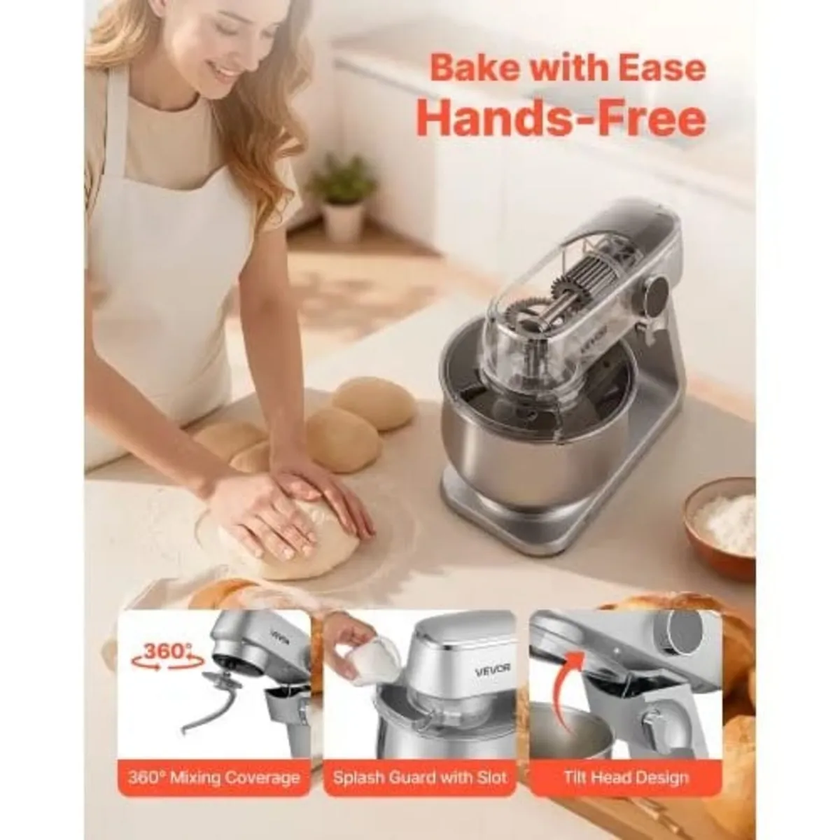 Stand Mixer, 7.4 L Electric Kitchen Mixer, 1800W D - Image 2