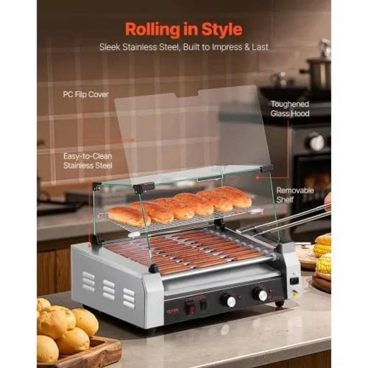 Hot Dog Roller, 30 Hot Dog 11 Rollers, Stainless S - Image 2