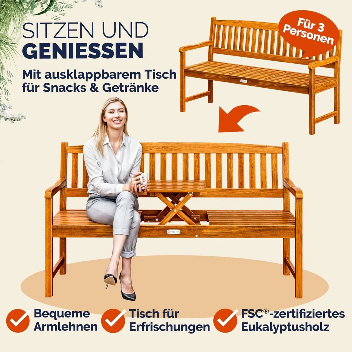 Garden Bench Weatherproof Wood - Image 2