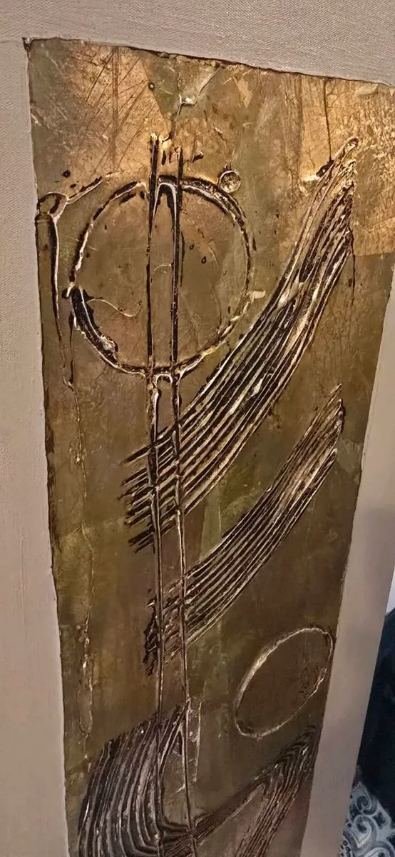 Taupe & Gold Canvas Painting - Image 3