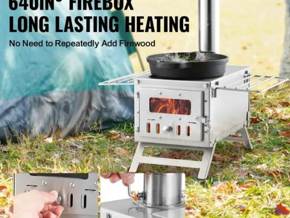 Camping Wood Stove with Chimney Outdoor Heating an - Image 2